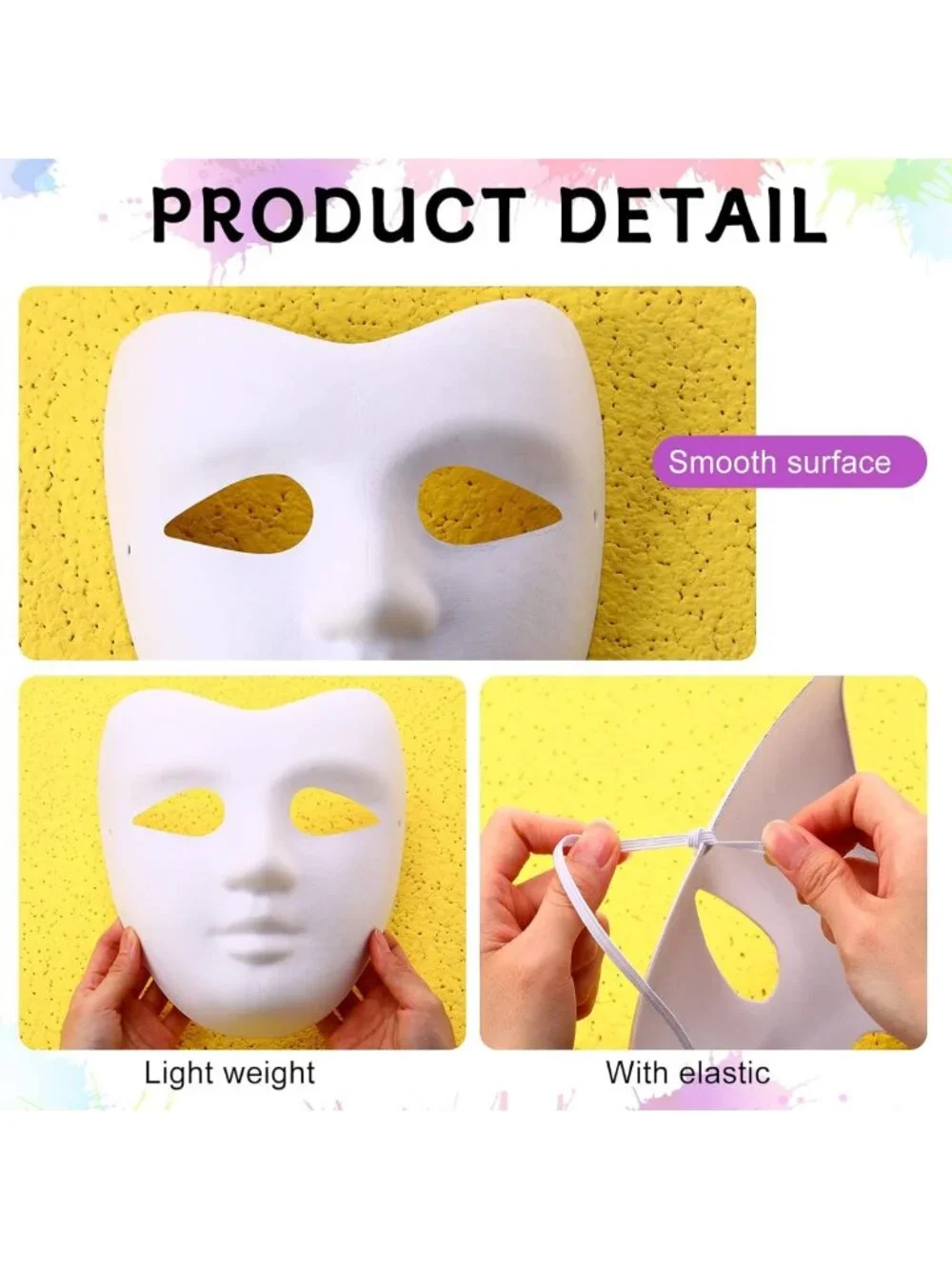 100 Pcs White Blank Paper Mache Masks for Halloween Crafts & Party Decor